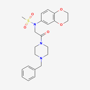 molecular formula C22H27N3O5S B4076068 N-[2-(4-Benzyl-piperazin-1-yl)-2-oxo-ethyl]-N-(2,3-dihydro-benzo[1,4]dioxin-6-yl)-methanesulfonamide 