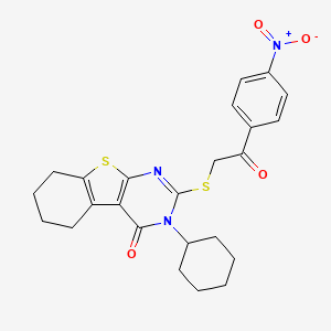 molecular formula C24H25N3O4S2 B4076072 3-cyclohexyl-2-{[2-(4-nitrophenyl)-2-oxoethyl]thio}-5,6,7,8-tetrahydro[1]benzothieno[2,3-d]pyrimidin-4(3H)-one 