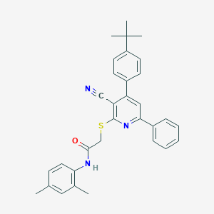 molecular formula C32H31N3OS B407608 2-{[4-(4-tert-butylphenyl)-3-cyano-6-phenyl-2-pyridinyl]sulfanyl}-N-(2,4-dimethylphenyl)acetamide 