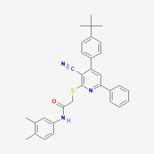 molecular formula C32H31N3OS B407609 2-{[4-(4-tert-butylphenyl)-3-cyano-6-phenyl-2-pyridinyl]sulfanyl}-N-(3,4-dimethylphenyl)acetamide 