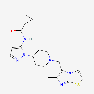 molecular formula C19H24N6OS B4076211 N-(1-{1-[(6-methylimidazo[2,1-b][1,3]thiazol-5-yl)methyl]-4-piperidinyl}-1H-pyrazol-5-yl)cyclopropanecarboxamide 