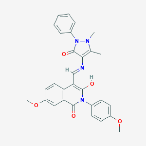 molecular formula C29H26N4O5 B407629 4-{[(1,5-dimethyl-3-oxo-2-phenyl-2,3-dihydro-1H-pyrazol-4-yl)amino]methylene}-7-methoxy-2-(4-methoxyphenyl)-1,3(2H,4H)-isoquinolinedione 