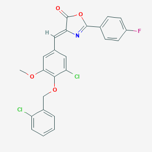 molecular formula C24H16Cl2FNO4 B407640 4-{3-chloro-4-[(2-chlorobenzyl)oxy]-5-methoxybenzylidene}-2-(4-fluorophenyl)-1,3-oxazol-5(4H)-one 