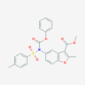 molecular formula C25H21NO7S B407663 Methyl 2-methyl-5-[[(4-methylphenyl)sulfonyl](phenoxycarbonyl)amino]-1-benzofuran-3-carboxylate 