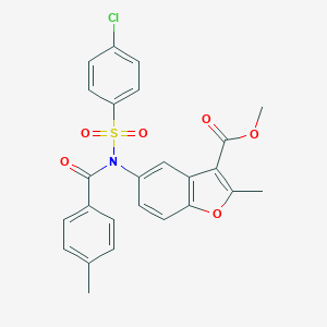 molecular formula C25H20ClNO6S B407665 Methyl 5-[[(4-chlorophenyl)sulfonyl](4-methylbenzoyl)amino]-2-methyl-1-benzofuran-3-carboxylate 