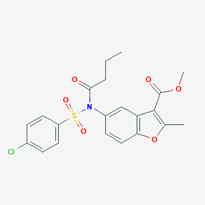 molecular formula C21H20ClNO6S B407667 Methyl 5-{butyryl[(4-chlorophenyl)sulfonyl]amino}-2-methyl-1-benzofuran-3-carboxylate 