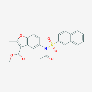 molecular formula C23H19NO6S B407668 5-[Acetyl-(naphthalene-2-sulfonyl)-amino]-2-methyl-benzofuran-3-carboxylic acid 