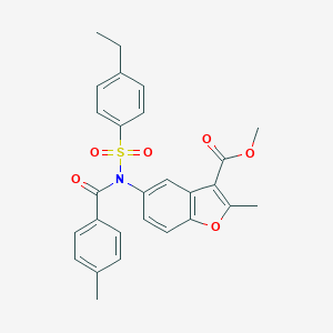 molecular formula C27H25NO6S B407670 Methyl 5-[[(4-ethylphenyl)sulfonyl](4-methylbenzoyl)amino]-2-methyl-1-benzofuran-3-carboxylate 