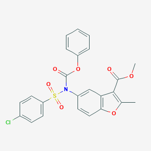 molecular formula C24H18ClNO7S B407674 Methyl 5-[[(4-chlorophenyl)sulfonyl](phenoxycarbonyl)amino]-2-methyl-1-benzofuran-3-carboxylate 