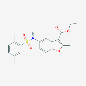 molecular formula C20H21NO5S B407683 Ethyl 5-{[(2,5-dimethylphenyl)sulfonyl]amino}-2-methyl-1-benzofuran-3-carboxylate CAS No. 332072-83-0