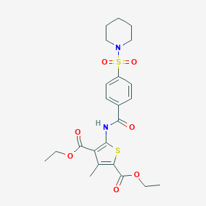 molecular formula C23H28N2O7S2 B407691 Diethyl 3-methyl-5-{[4-(1-piperidinylsulfonyl)benzoyl]amino}-2,4-thiophenedicarboxylate 