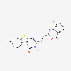 molecular formula C23H27N3O2S2 B4077086 2-[(3,7-dimethyl-4-oxo-3,4,5,6,7,8-hexahydro[1]benzothieno[2,3-d]pyrimidin-2-yl)thio]-N-(2-ethyl-6-methylphenyl)acetamide 