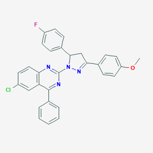 molecular formula C30H22ClFN4O B407709 6-chloro-2-[5-(4-fluorophenyl)-3-(4-methoxyphenyl)-4,5-dihydro-1H-pyrazol-1-yl]-4-phenylquinazoline 