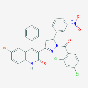 molecular formula C31H19BrCl2N4O4 B407716 6-bromo-3-(1-[(2,4-dichlorophenyl)carbonyl]-5-{3-nitrophenyl}-4,5-dihydro-1H-pyrazol-3-yl)-4-phenylquinolin-2(1H)-one 