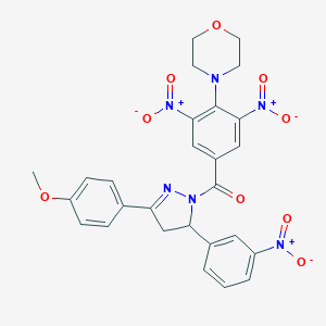 molecular formula C27H24N6O9 B407726 4-(2,6-bisnitro-4-{[5-{3-nitrophenyl}-3-(4-methoxyphenyl)-4,5-dihydro-1H-pyrazol-1-yl]carbonyl}phenyl)morpholine 