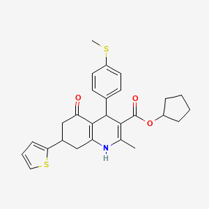 molecular formula C27H29NO3S2 B4077408 cyclopentyl 2-methyl-4-[4-(methylthio)phenyl]-5-oxo-7-(2-thienyl)-1,4,5,6,7,8-hexahydro-3-quinolinecarboxylate 