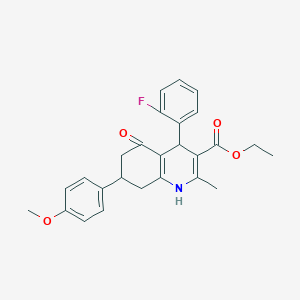 molecular formula C26H26FNO4 B407747 Ethyl 4-(2-fluorophenyl)-7-(4-methoxyphenyl)-2-methyl-5-oxo-1,4,5,6,7,8-hexahydro-3-quinolinecarboxylate 