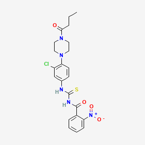 molecular formula C22H24ClN5O4S B4077569 N-({[4-(4-butyryl-1-piperazinyl)-3-chlorophenyl]amino}carbonothioyl)-2-nitrobenzamide 
