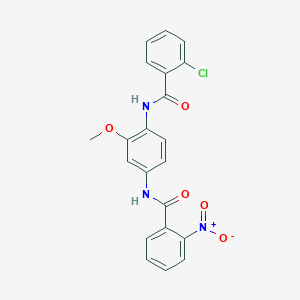 molecular formula C21H16ClN3O5 B4077652 2-chloro-N-{2-methoxy-4-[(2-nitrobenzoyl)amino]phenyl}benzamide 