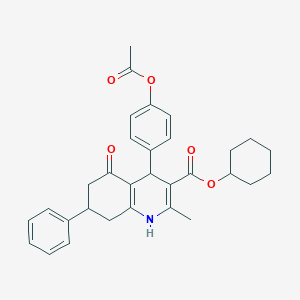 molecular formula C31H33NO5 B407776 Cyclohexyl 4-[4-(acetyloxy)phenyl]-2-methyl-5-oxo-7-phenyl-1,4,5,6,7,8-hexahydro-3-quinolinecarboxylate 