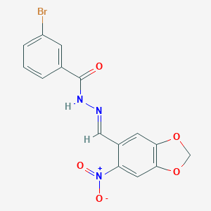 molecular formula C15H10BrN3O5 B407777 3-bromo-N'-({6-nitro-1,3-benzodioxol-5-yl}methylene)benzohydrazide 