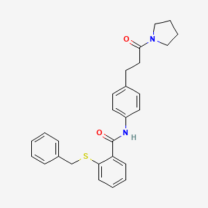 molecular formula C27H28N2O2S B4077797 2-(benzylthio)-N-{4-[3-oxo-3-(1-pyrrolidinyl)propyl]phenyl}benzamide 