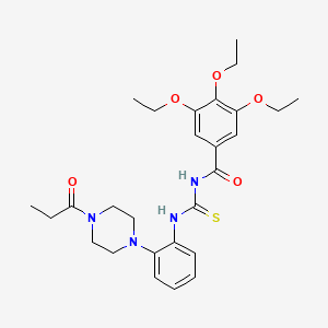 molecular formula C27H36N4O5S B4077865 3,4,5-triethoxy-N-({[2-(4-propionyl-1-piperazinyl)phenyl]amino}carbonothioyl)benzamide 