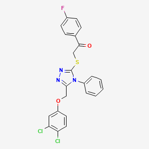 molecular formula C23H16Cl2FN3O2S B4078005 2-({5-[(3,4-dichlorophenoxy)methyl]-4-phenyl-4H-1,2,4-triazol-3-yl}thio)-1-(4-fluorophenyl)ethanone 