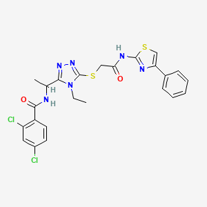 molecular formula C24H22Cl2N6O2S2 B4078151 2,4-dichloro-N-{1-[4-ethyl-5-({2-oxo-2-[(4-phenyl-1,3-thiazol-2-yl)amino]ethyl}thio)-4H-1,2,4-triazol-3-yl]ethyl}benzamide 