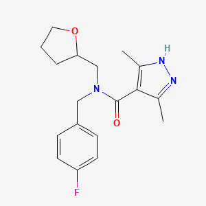 molecular formula C18H22FN3O2 B4078200 N-(4-fluorobenzyl)-3,5-dimethyl-N-(tetrahydrofuran-2-ylmethyl)-1H-pyrazole-4-carboxamide 