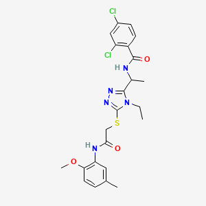 molecular formula C23H25Cl2N5O3S B4078223 2,4-dichloro-N-{1-[4-ethyl-5-({2-[(2-methoxy-5-methylphenyl)amino]-2-oxoethyl}thio)-4H-1,2,4-triazol-3-yl]ethyl}benzamide 