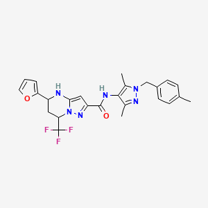 molecular formula C25H25F3N6O2 B4078236 N-[3,5-dimethyl-1-(4-methylbenzyl)-1H-pyrazol-4-yl]-5-(2-furyl)-7-(trifluoromethyl)-4,5,6,7-tetrahydropyrazolo[1,5-a]pyrimidine-2-carboxamide 