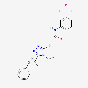 molecular formula C21H21F3N4O2S B4078353 2-{[4-ethyl-5-(1-phenoxyethyl)-4H-1,2,4-triazol-3-yl]thio}-N-[3-(trifluoromethyl)phenyl]acetamide 