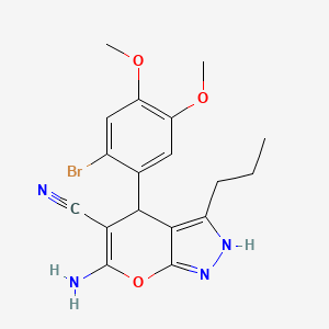 molecular formula C18H19BrN4O3 B4078383 6-amino-4-(2-bromo-4,5-dimethoxyphenyl)-3-propyl-1,4-dihydropyrano[2,3-c]pyrazole-5-carbonitrile 