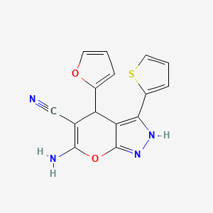 molecular formula C15H10N4O2S B4078400 6-amino-4-(2-furyl)-3-(2-thienyl)-1,4-dihydropyrano[2,3-c]pyrazole-5-carbonitrile 