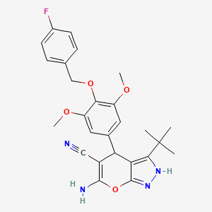 6-amino-3-tert-butyl-4-{4-[(4-fluorobenzyl)oxy]-3,5-dimethoxyphenyl}-1,4-dihydropyrano[2,3-c]pyrazole-5-carbonitrile