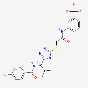 molecular formula C23H23ClF3N5O2S B4078434 4-chloro-N-(2-methyl-1-{4-methyl-5-[(2-oxo-2-{[3-(trifluoromethyl)phenyl]amino}ethyl)thio]-4H-1,2,4-triazol-3-yl}propyl)benzamide 
