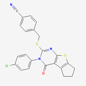 molecular formula C23H16ClN3OS2 B4078439 4-({[3-(4-chlorophenyl)-4-oxo-3,5,6,7-tetrahydro-4H-cyclopenta[4,5]thieno[2,3-d]pyrimidin-2-yl]thio}methyl)benzonitrile 