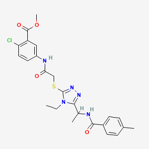 molecular formula C24H26ClN5O4S B4078447 methyl 2-chloro-5-({[(4-ethyl-5-{1-[(4-methylbenzoyl)amino]ethyl}-4H-1,2,4-triazol-3-yl)thio]acetyl}amino)benzoate 