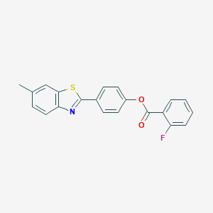 molecular formula C21H14FNO2S B407846 4-(6-Methyl-1,3-benzothiazol-2-yl)phenyl 2-fluorobenzoate 