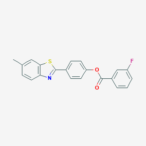 molecular formula C21H14FNO2S B407848 4-(6-Methyl-1,3-benzothiazol-2-yl)phenyl 3-fluorobenzoate 