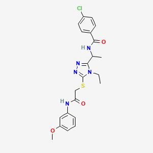molecular formula C22H24ClN5O3S B4078623 4-chloro-N-{1-[4-ethyl-5-({2-[(3-methoxyphenyl)amino]-2-oxoethyl}thio)-4H-1,2,4-triazol-3-yl]ethyl}benzamide 