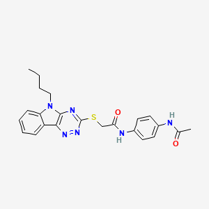 molecular formula C23H24N6O2S B4078640 N-[4-(acetylamino)phenyl]-2-[(5-butyl-5H-[1,2,4]triazino[5,6-b]indol-3-yl)thio]acetamide 