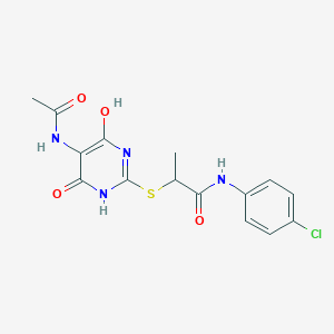 molecular formula C15H15ClN4O4S B4078652 2-{[5-(acetylamino)-4-hydroxy-6-oxo-1,6-dihydro-2-pyrimidinyl]thio}-N-(4-chlorophenyl)propanamide 