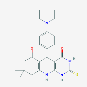 5-[4-(diethylamino)phenyl]-2-mercapto-8,8-dimethyl-5,8,9,10-tetrahydropyrimido[4,5-b]quinoline-4,6(3H,7H)-dione