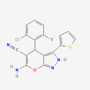 6-amino-4-(2-chloro-6-fluorophenyl)-3-(2-thienyl)-1,4-dihydropyrano[2,3-c]pyrazole-5-carbonitrile