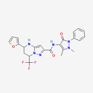 molecular formula C23H21F3N6O3 B4078836 N-(1,5-dimethyl-3-oxo-2-phenyl-2,3-dihydro-1H-pyrazol-4-yl)-5-(2-furyl)-7-(trifluoromethyl)-4,5,6,7-tetrahydropyrazolo[1,5-a]pyrimidine-2-carboxamide 