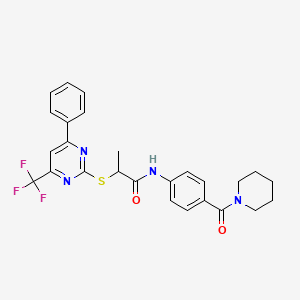 molecular formula C26H25F3N4O2S B4078838 2-{[4-phenyl-6-(trifluoromethyl)-2-pyrimidinyl]thio}-N-[4-(1-piperidinylcarbonyl)phenyl]propanamide 
