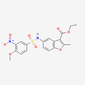 molecular formula C19H18N2O8S B4078925 ethyl 5-{[(4-methoxy-3-nitrophenyl)sulfonyl]amino}-2-methyl-1-benzofuran-3-carboxylate 