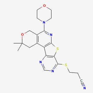 molecular formula C21H23N5O2S2 B4078993 3-{[2,2-dimethyl-5-(4-morpholinyl)-1,4-dihydro-2H-pyrano[4'',3'':4',5']pyrido[3',2':4,5]thieno[3,2-d]pyrimidin-8-yl]thio}propanenitrile 